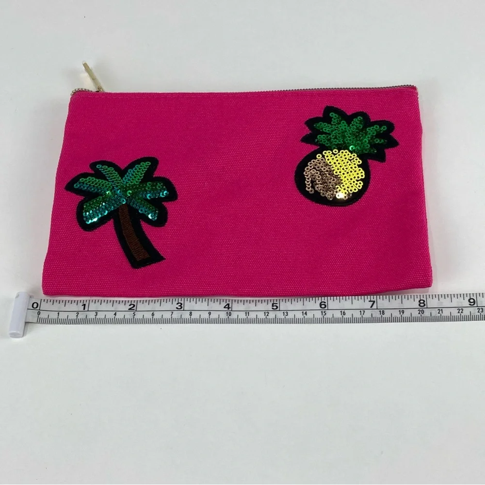 NWOT Tarte Pineapple Palm Tree Cosmetic Bag with bush scrubber and lipstick tray